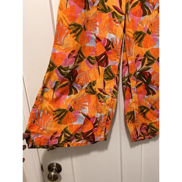 Women Linen Pants Wide Leg Orange Tropical Multi Color C&C California Size Large - Picture 5 of 7